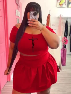 Fashion Casual Sport Print Short Sleeve Two-Piece Plus Size Women'S Skirt Set -Plus Size Dresses Shop 6bca82127140c18d