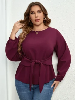 Autumn And Spring Women'S V-Neck Long-Sleeved Purple Shirt Tie Top -Plus Size Dresses Shop 6bcb3e6eded93fc9