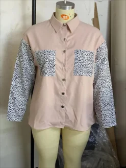 Plus Size Women Shirt Leopard Patchwork Loose Long Sleeve Top -Plus Size Dresses Shop 6c4dfcb97051653d