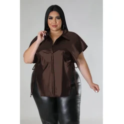 Plus Size Women's Pu Leather Shirt Summer Casual Loose Fit Solid Top -Plus Size Dresses Shop 6cd96b102e828170