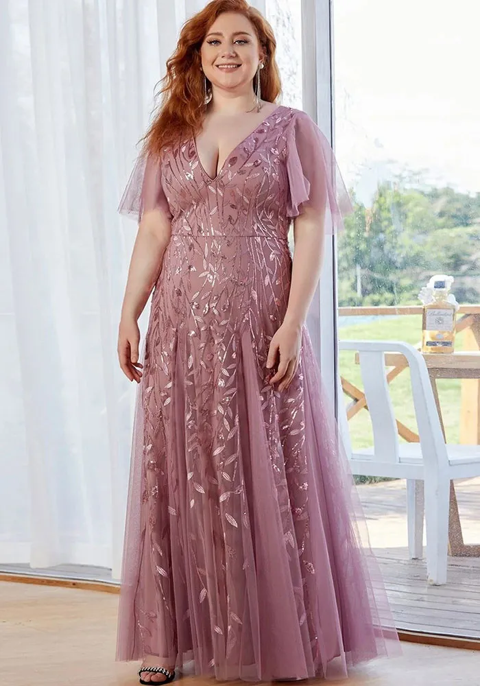 Evening Gown Plus Size Sequin Ball Gown Ruffle Sleeve Mermaid Swing Maxi Dress 8 Evening Gown Plus Size Sequin Ball Gown Ruffle Sleeve Mermaid Swing Maxi Dress - Image 6