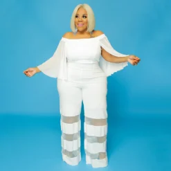 Women'S Off Shoulder Mesh Patchwork Sexy Casual Chic Plus Size Jumpsuit -Plus Size Dresses Shop 6cf778d6f362d6d8
