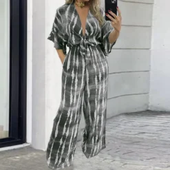 Plus Size Women Lace-Up Half-Sleeve Jumpsuit -Plus Size Dresses Shop 6d4fb562ff106929