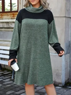 Plus Size Women High Neck Knitting Color Block Loose Casual Dress 13 Plus Size Women High Neck Knitting Color Block Loose Casual Dress -Plus Size Dresses Shop 6d663312ebd983cd