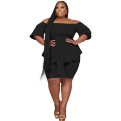 Plus Size Women Off Shoulder Solid Top And Shorts Casual Two-Piece Set -Plus Size Dresses Shop 6da380c7af99cfd4