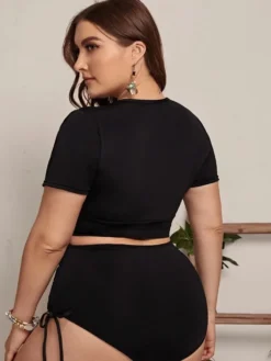 Women Black Bikini Round Neck Solid Hollow Out Plus Size Two Piece Swimwear -Plus Size Dresses Shop 6e04e3736167b1f6