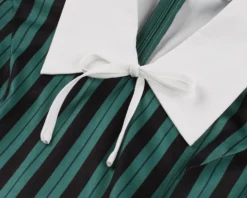 Women Striped Peter Pan Collar Lace-Up Puff Short Sleeve Vintage Dress -Plus Size Dresses Shop 6e3c40651d6a1bd9