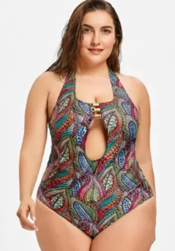 Plus Size Women Printed Backless One Piece Swimwear -Plus Size Dresses Shop 6e4af7903f526a80