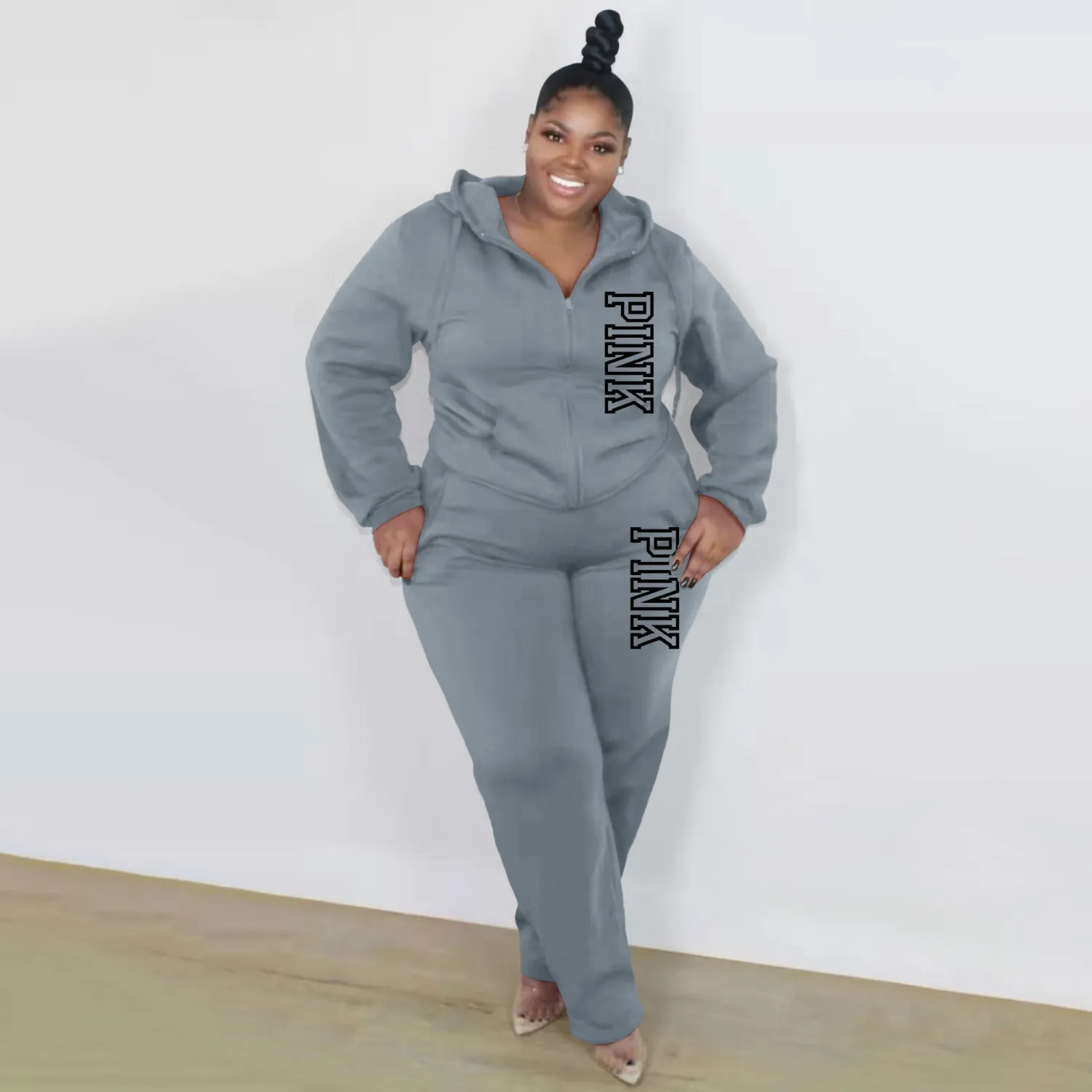 Plus Size Women Casual Solid Hoodies And Pant Two-piece Set 14 Plus Size Women Casual Solid Hoodies And Pant Two-piece Set - Image 12