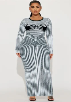 Plus Size Women's Round Neck Slit Long Sleeve Dress -Plus Size Dresses Shop 6ec051e867aaa6d2