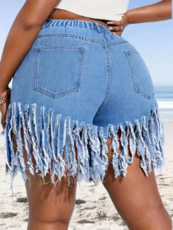 Summer Plus Size Women Tassel Denim Shorts -Plus Size Dresses Shop 6eec0626769c0d18