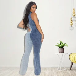 Plus Size Women's Fall Color Block Wash Sexy Denim Jumpsuit -Plus Size Dresses Shop 6f42f84230888f09