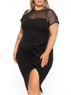 Plus Size Women's Spring Summer Chic Elegant Ruffled Mesh Patchwork Dress For Women -Plus Size Dresses Shop 6f55864da192d4ff