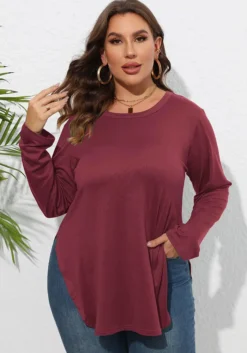 Plus Size Women Long Sleeve Solid Casual Cropped T-Shirt -Plus Size Dresses Shop 6f7b2841581cc2e7