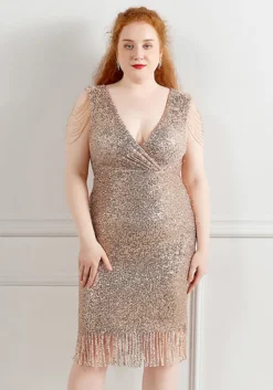 Plus Size Women Sequined Formal Party Midi Evening Dress -Plus Size Dresses Shop 6f98195f36438968