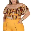 Summer Contrast Geometric Print Plus Size Women's Casual Off Shoulder Two-Piece Shorts Set -Plus Size Dresses Shop 6fdaacffc744fb9d