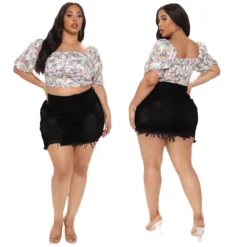 Sexy Frayed Raw Edge High Waist Irregular Denim Skirt -Plus Size Dresses Shop 7078af5c77ebd406