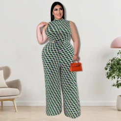 Plus Size Women Clothes Elegant Plaid Stand Collar Sleeveless Wide Leg Jumpsuit -Plus Size Dresses Shop 71346b7011d7bbdd