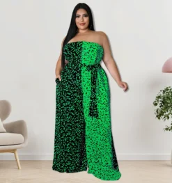 Plus Size Women Off-Shoulder Contrasting Strapless Jumpsuit -Plus Size Dresses Shop 71442bf3f8a8f483