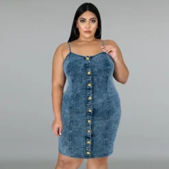 Plus Size Women's Denim Sleeveless Strap Short Dress -Plus Size Dresses Shop 72d1d69c105db41f