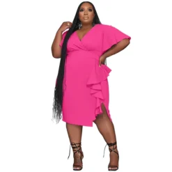 Chic Women's Solid Color V-neck Ruffle Slim Sexy Plus Size Dress 25 Chic Women's Solid Color V-neck Ruffle Slim Sexy Plus Size Dress -Plus Size Dresses Shop 72d25daecefd900a