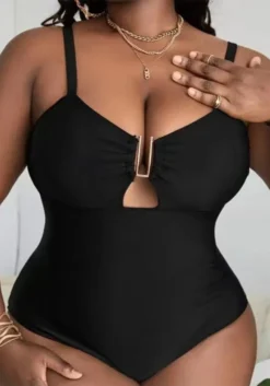 Solid Color Deep V Sexy Hollow Plus Size One-piece Swimsuit -Plus Size Dresses Shop 72e5d5db2ee656fa