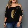Plus Size Women Off Shoulder Hollow Sequin T-Shirt -Plus Size Dresses Shop 73445e23af5a7fcf