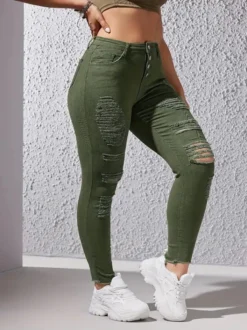 Plus Size Women's Casual Ripped Tight Fitting Denim Pants -Plus Size Dresses Shop 7404d0747e443433