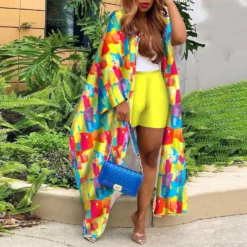 Ladies Plus Size Print Long Robe And Shorts Two-Piece Set -Plus Size Dresses Shop 741ee2dfef377032