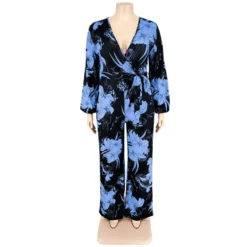 Plus Size Women Fall Print V-Neck Off Shoulder Jumpsuit -Plus Size Dresses Shop 74abf38079d23333