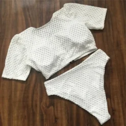 Plus Size Women Solid Zip Half Sleeve Bikini Swimwear -Plus Size Dresses Shop 74fba6533c312575