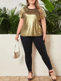 Plus Size Women Summer Bright Patchwork Round Neck Short Sleeve T-Shirt -Plus Size Dresses Shop 75c0215204257a58