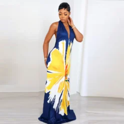 Sexy Print Plus Size Halter Neck Lace-Up Loose V Neck Maternity Dress -Plus Size Dresses Shop 75f6be2ac186aa78