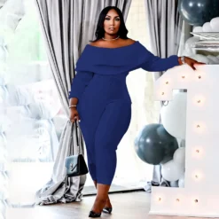 Women's Plus Size Loose Ruffle Off Shoulder Ribbed Jumpsuit -Plus Size Dresses Shop 761d573e17488c81