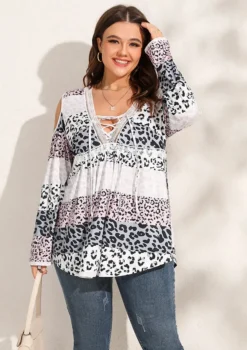 Summer Plus Size Women's V-Neck Leopard Top -Plus Size Dresses Shop 769609764487bb0c