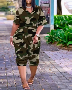 Plus Size Women Summer Loose V Neck Print Jumpsuit -Plus Size Dresses Shop 76990d0d52f6920f