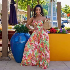 Sexy Strapless Print Plus Size Elasticized Wide Leg Pleated Plus Size Jumpsuit -Plus Size Dresses Shop 76d7c5b9a8be6a19