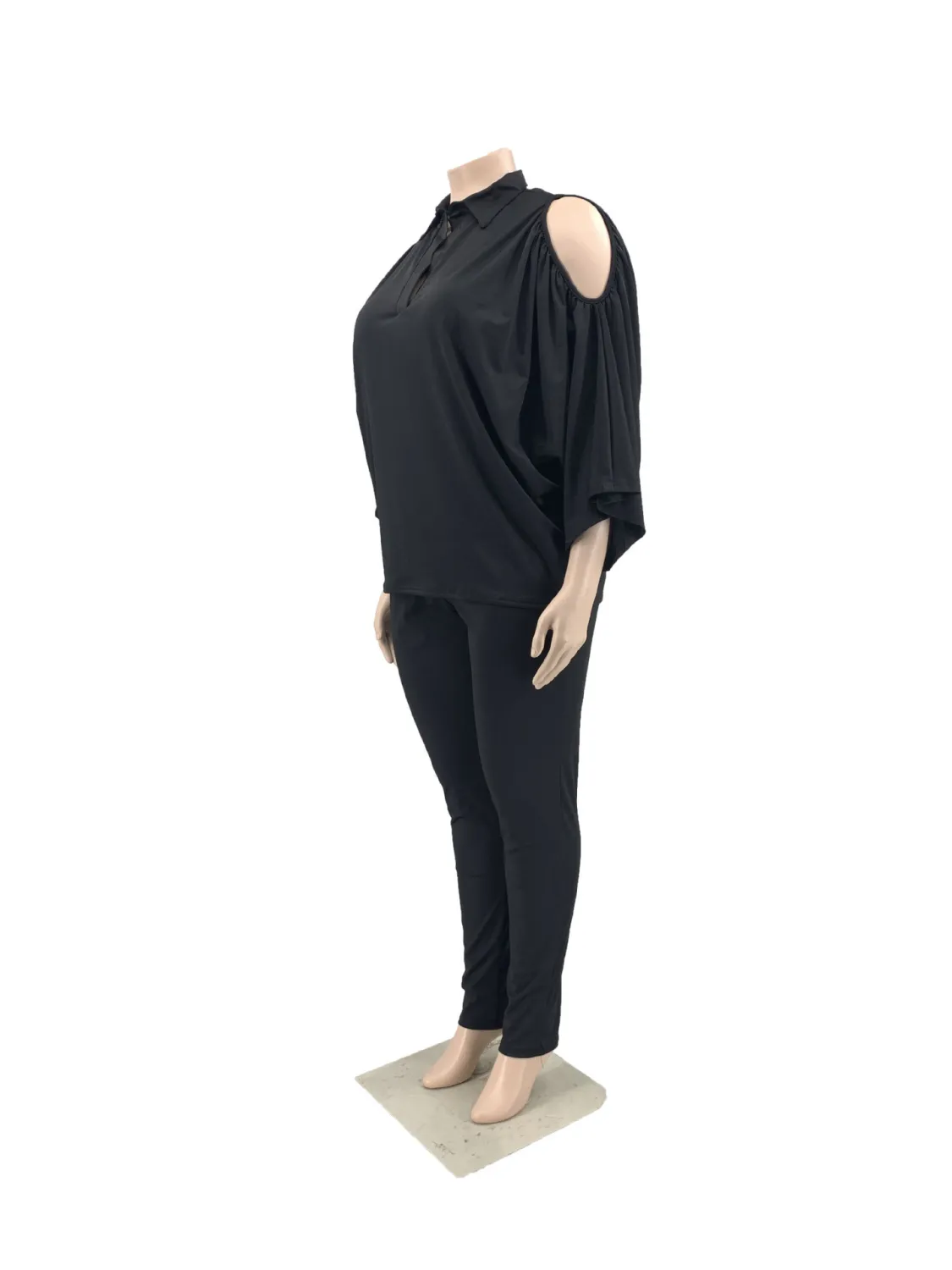 Fashion Women'S Solid Color Cutout Batwing Sleeve Casual Two Piece Plus Size Women'S Pants Set 7 Fashion Women'S Solid Color Cutout Batwing Sleeve Casual Two Piece Plus Size Women'S Pants Set - Image 5