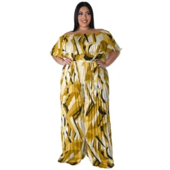 Women Print Off Shoulder Backless Pleated Loose Jumpsuit -Plus Size Dresses Shop 770be3e432813c19
