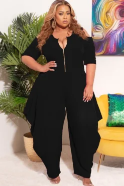 Plus Size Women Solid Zip Short Sleeve Jumpsuit -Plus Size Dresses Shop 77191658ee30e0d9