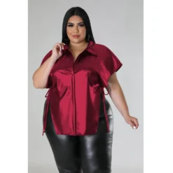 Plus Size Women's Pu Leather Shirt Summer Casual Loose Fit Solid Top -Plus Size Dresses Shop 773b48a0d87ea9f4