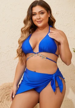 Plus Size Women Diamond Bikini Sexy Lace-Up Swimwear Three-Piece -Plus Size Dresses Shop 774291a2a376466b