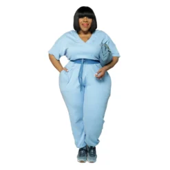 Spring Plus Size Women'S Solid Short Sleeve V-Neck Jumpsuit -Plus Size Dresses Shop 77d646dc58cf7f70