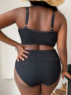 Sexy Plus Size Solid Straps High Waist Bikini Two Piece Swimsuit -Plus Size Dresses Shop 785b59332ec6fb14