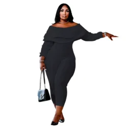 Women's Plus Size Loose Ruffle Off Shoulder Ribbed Jumpsuit -Plus Size Dresses Shop 78e641469b3d1d98