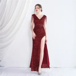 Sexy Slit V-neck Long Sequins Plus Size Beauty Formal Party Evening Dress -Plus Size Dresses Shop 792b34a55af00627