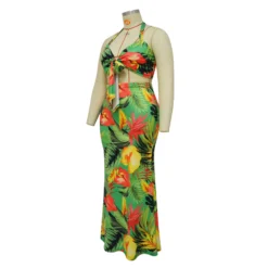 Spring Print Halter Neck Tie Dress Set -Plus Size Dresses Shop 7952d165ef6e6601