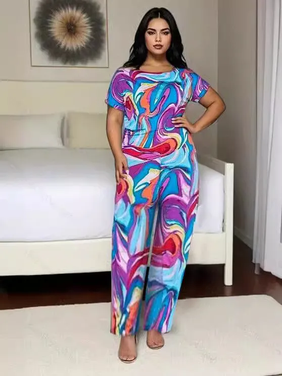 Plus Size Women Tie Dye Printed Short Sleeve Top And Pant Two Piece Set 8 Plus Size Women Tie Dye Printed Short Sleeve Top And Pant Two Piece Set - Image 6