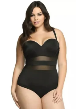 Plus Size Women Solid Mesh Patchwork Underwire Backless One-Piece Swimwear -Plus Size Dresses Shop 79bf8daf093bb3e5