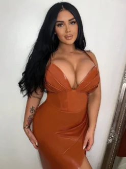 Strap Brown Pu Leather Plus Size Irregular Bodycon Dress 18 Strap Brown Pu Leather Plus Size Irregular Bodycon Dress -Plus Size Dresses Shop 79cee91ed2f4bd80